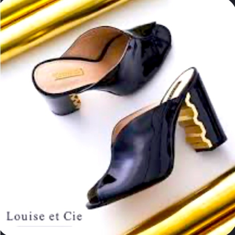 Louise et Cie | Black Patent Peep Toe Mules